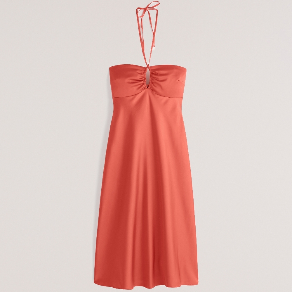 NEW Abercrombie & Fitch Burnt Orange Satin Halter Slip Midi Dress XXLT - Picture 3 of 3